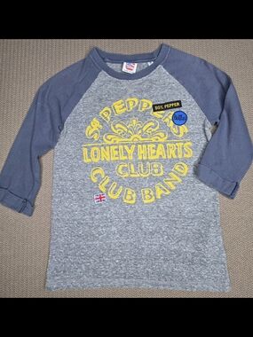 The Beatles Kids Raglan Tee in Gray and Navy - Lonely Hearts Club Design